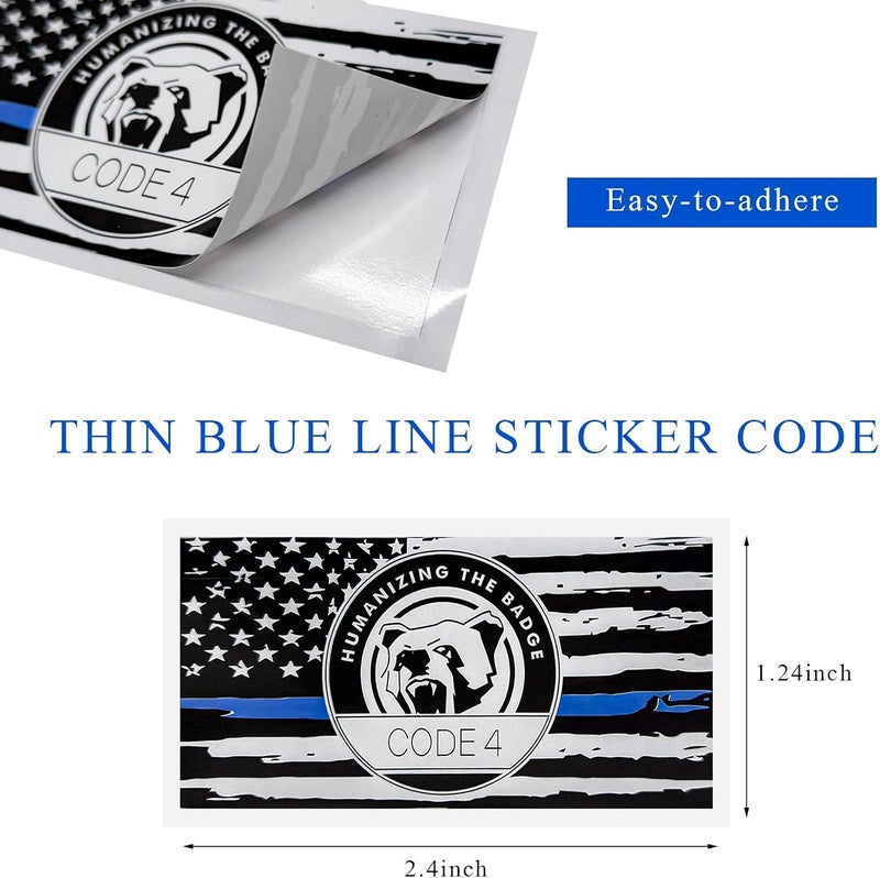 FSTURIOS 4PCS Thin Blue Line Sticker Code 4, Police Support Sticker American Flag Thin Line Decal, Waterproof Thin Line Flag Stickers Support Law Enforcement for Car Window Laptop (Small) - Image 2